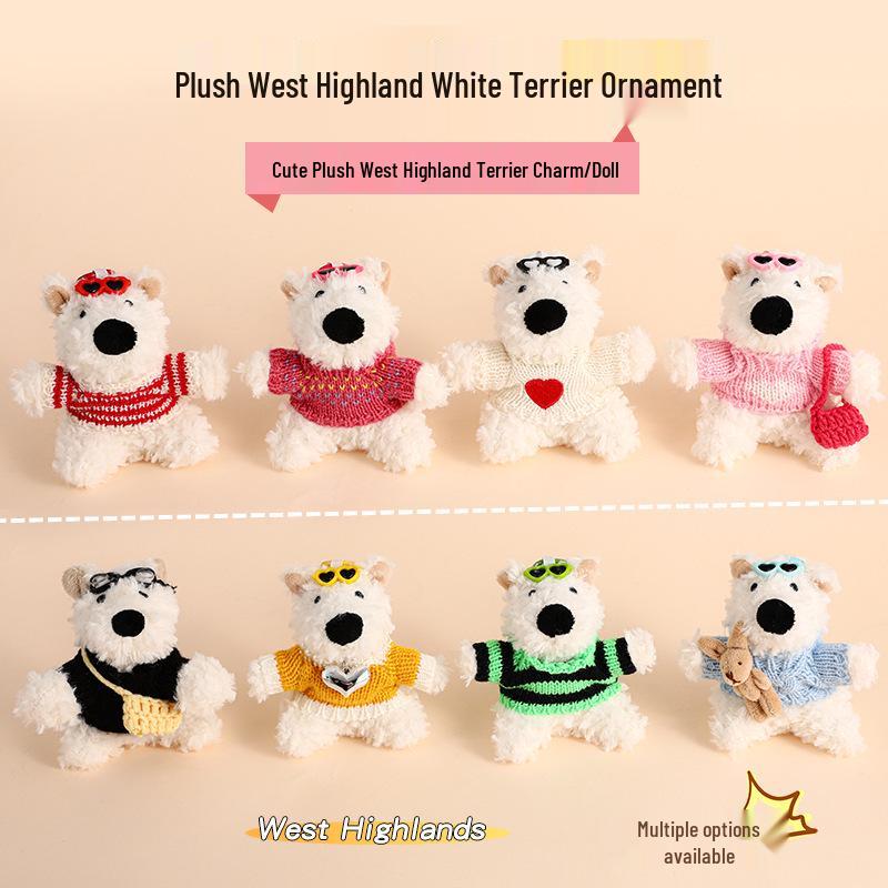 Cartoon West Highland Plush Keychain - Cute Girl Doll Backpack Pendant