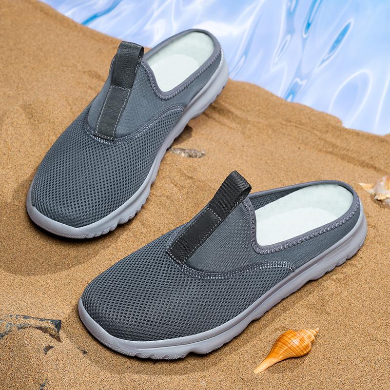 36-46 Unisex Slippers Men's Half Slippers Mesh Meter-breathable Men's Black Mueller Shoes