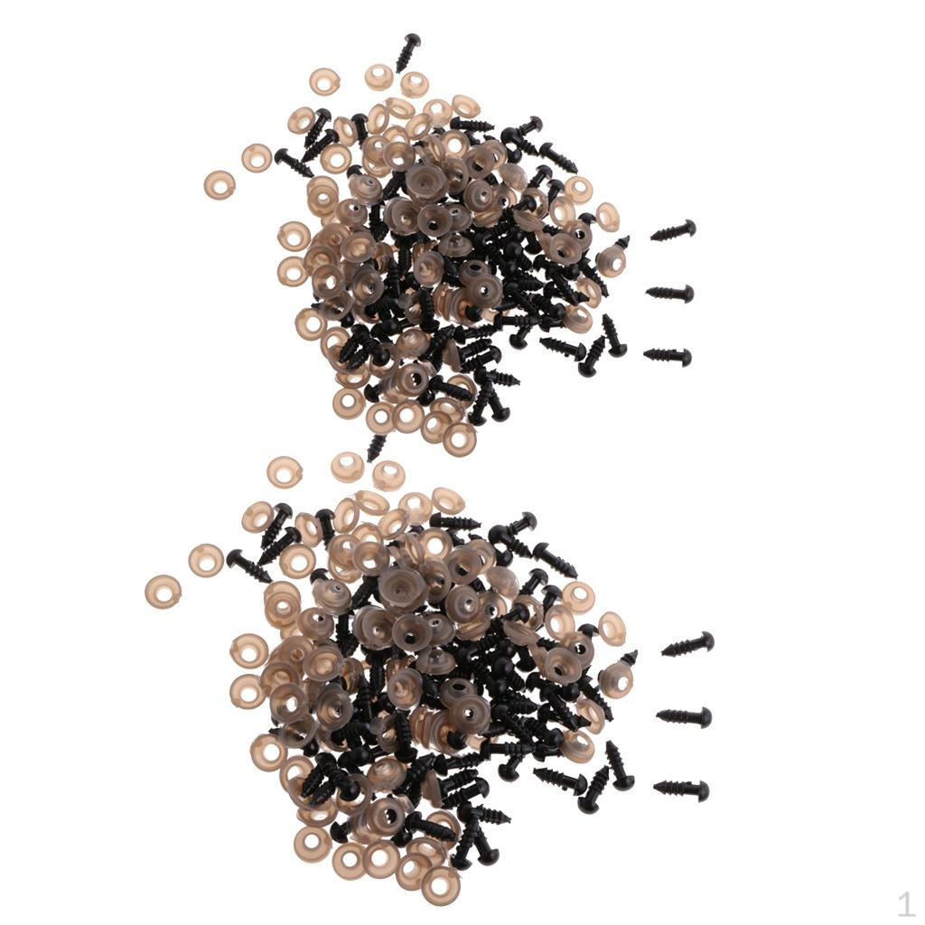 200 Pieces 6mm & 8mm Soild Black Plastic Safety Eyes with Washers for Teddy Bear Doll Animal Toy DIY