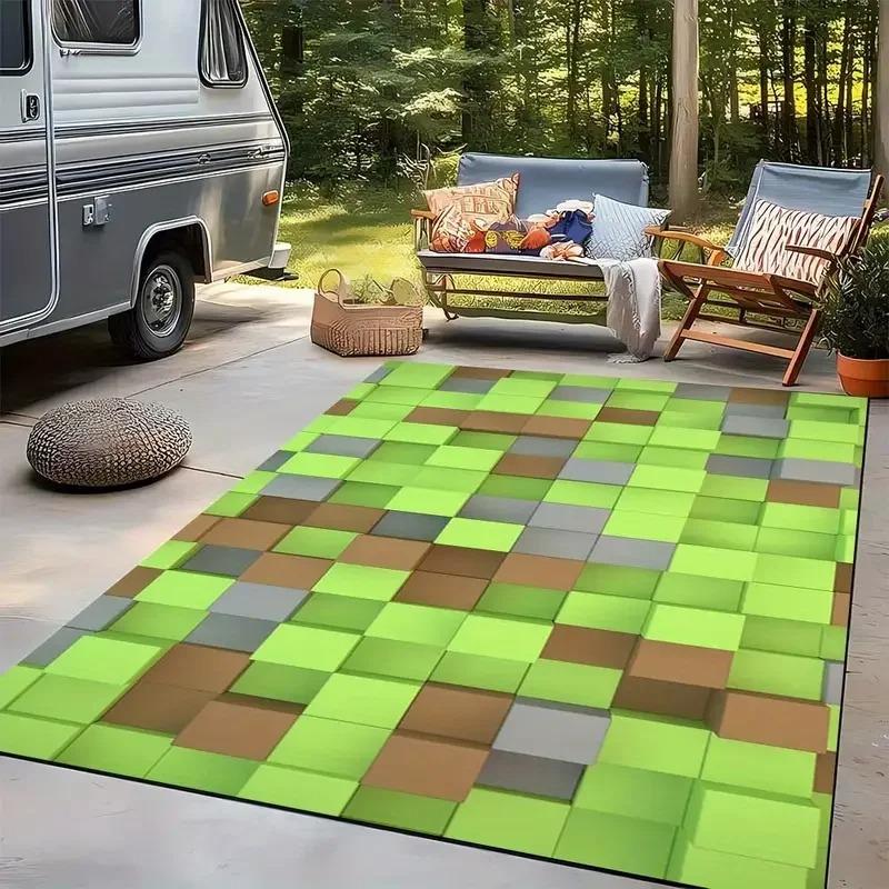 Cartoon Pixel Farm Floor Carpet Cartoon Pixel Pattern Floor Mat for Game Room Man's Cave Bedroom Bedside Rug Kids Play Area Rug