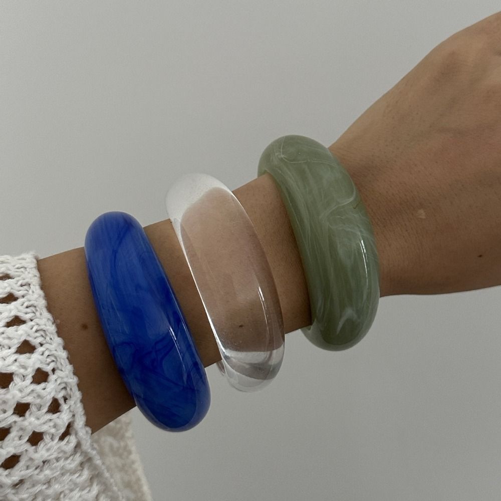 Transparent Acrylic Open Bangle Bohemian Retro  Hand Ring Cute Cuff Wide Bracelet  Women