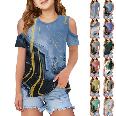 Sommerliches Kindermode-Off-Shoulder-T-Shirt mit floralem Print-Kragen