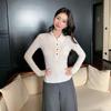 2025 Autumn Women's Fine Knit Wool Polo Collar Sweater, Half-Buttoned, Slimming Fit