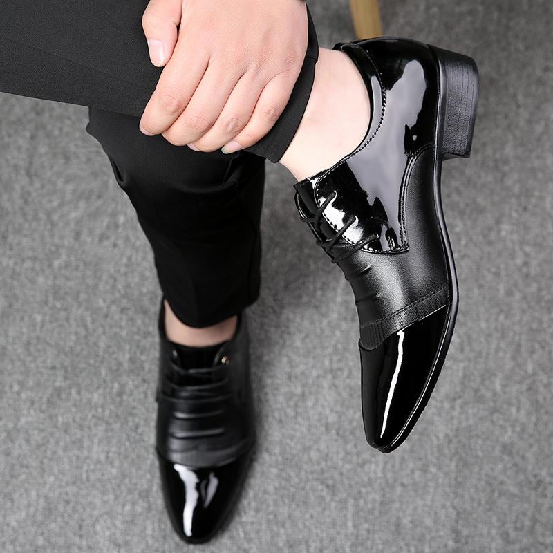 Men Shoes Luxury Brand Man Pointed Toe Dress Shoes Mens Patent Leather Black Wedding Party Shoes Lace Up Oxford Formal Shoes