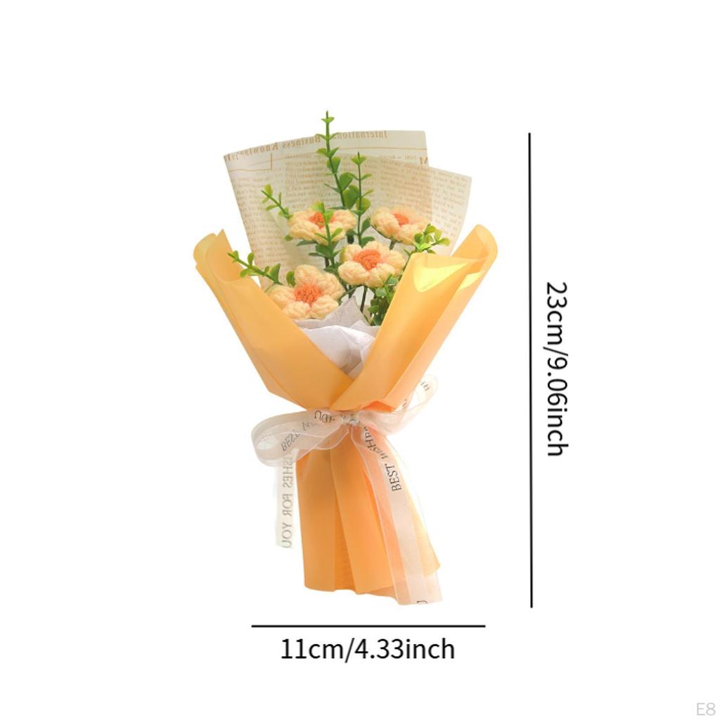 Crochet Flower Bouquet Completed Decoration Gifts Centerpieces Fake Knitted for