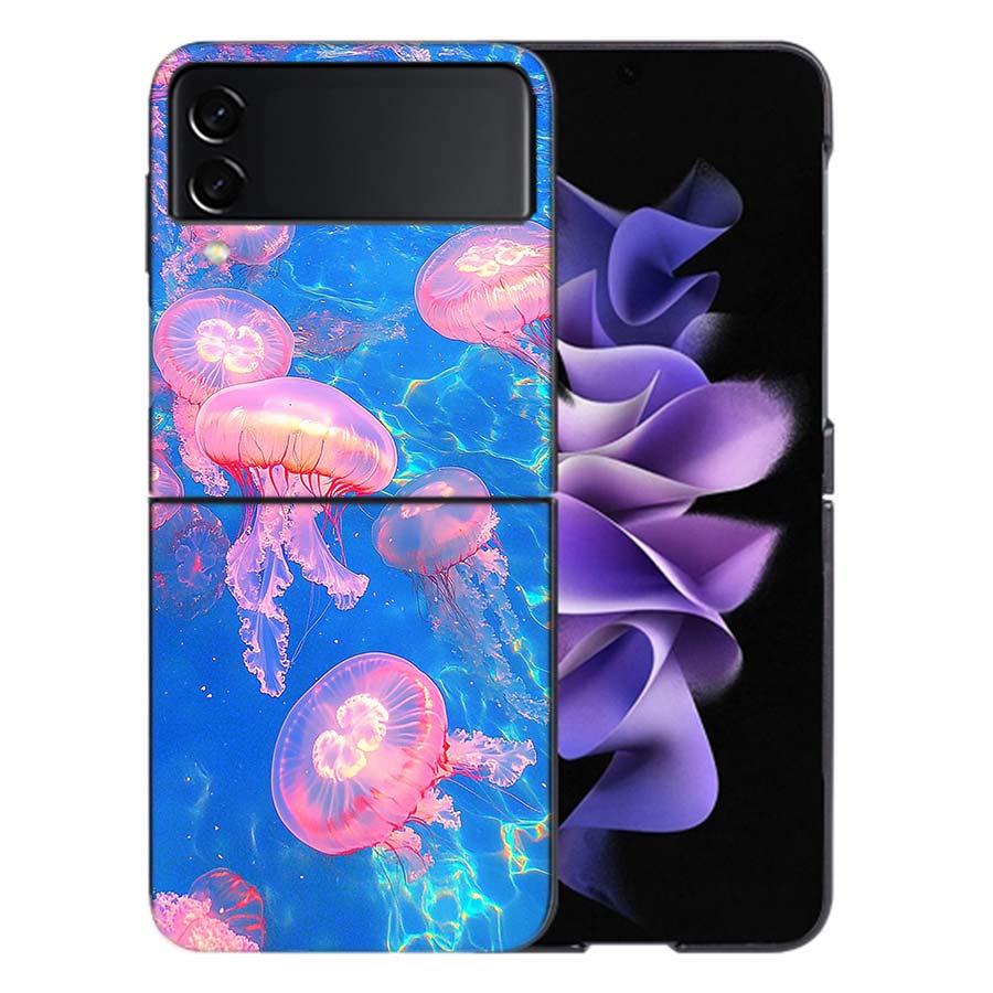 Enchanting Neon Jellyfish Coque For Samsung Z Flip7 6 Galaxy Case Shockproof Z Flip5 Z Flip3 4 5G Hard Cover Phone TPU PC Hard