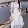 French Hepburn Style Apricot Dress Women's Summer New Small Sweet Design Niche Waist Dress