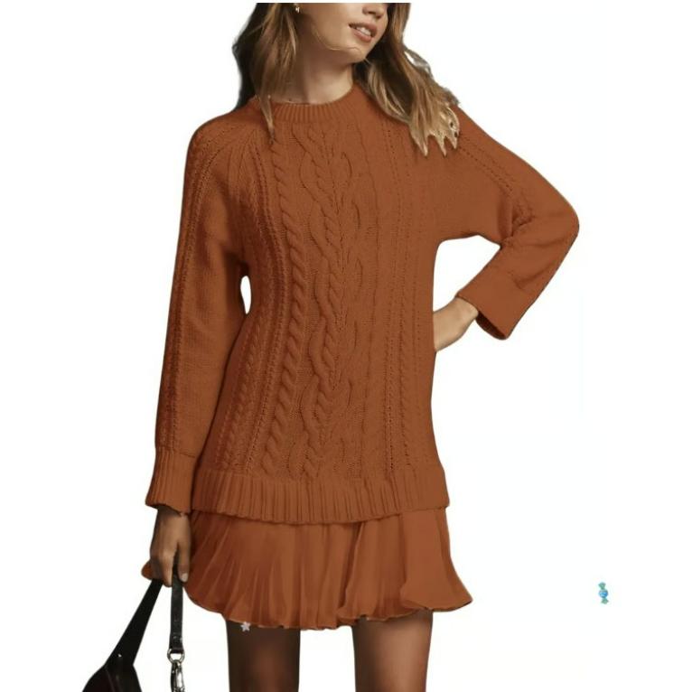 Autumn and Winter Fashion All-match Women's Woolen Solid Color Sweater Dress