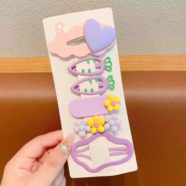 6Pcs/Set Colorful Flower Hair Clips Korean Cloud Cute Cartoon Girls Hairpins Sweet Baby BB Clip Barrettes Kids Hair Accessories