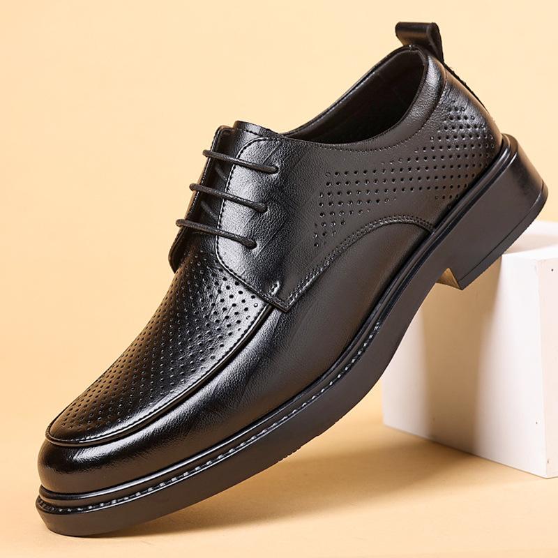 

Inner heightening leather shoes men s hollow and breathable dress casual shoes British sandals hole shoes 2025 37