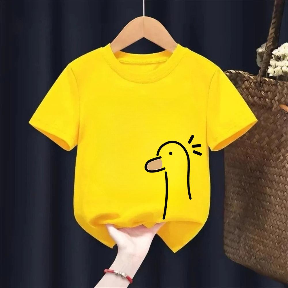 Summer Kids Korean Style Simple 100 Cotton T Shirt for Children Trendy Yellow Duck Printed Tees Girls Daily Casual Sweatshirts