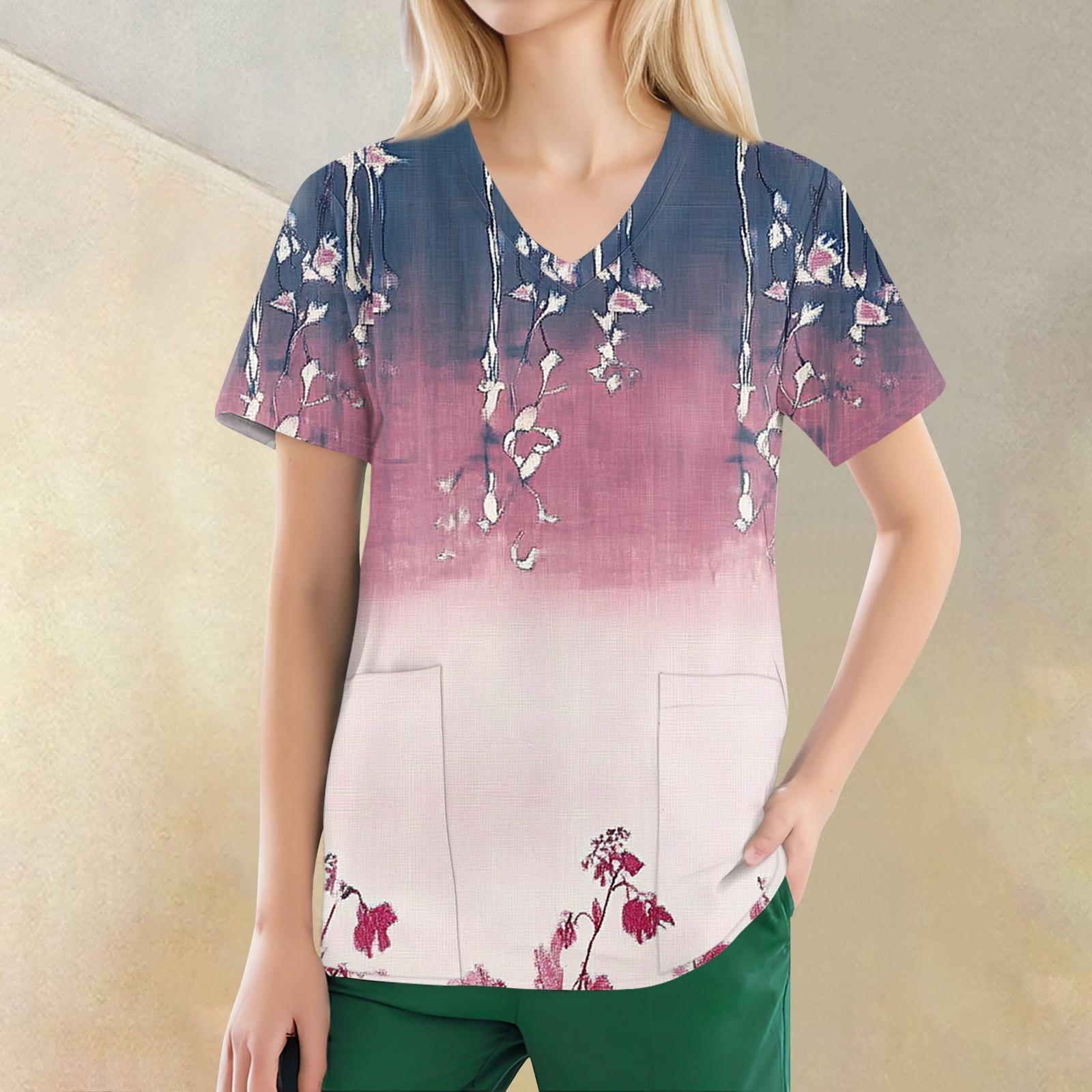 

Women s V-neck Fashion Casual Printed Tops And Protective Workwear XL рожевий