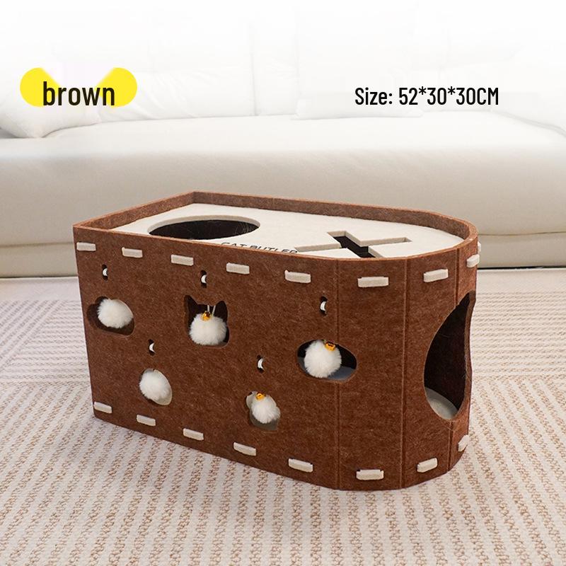 Felt Cat Bed & Scratcher with Integrated Kitten Toy, Double-Layer Design