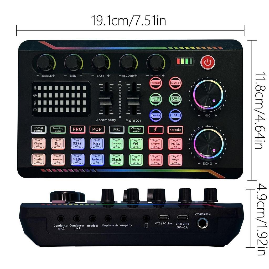 F998MAX Gaming Audio Mixer Streaming Mixer With Audio Interface BT Sound Board Voice Changer Sound Card,For PC Phone