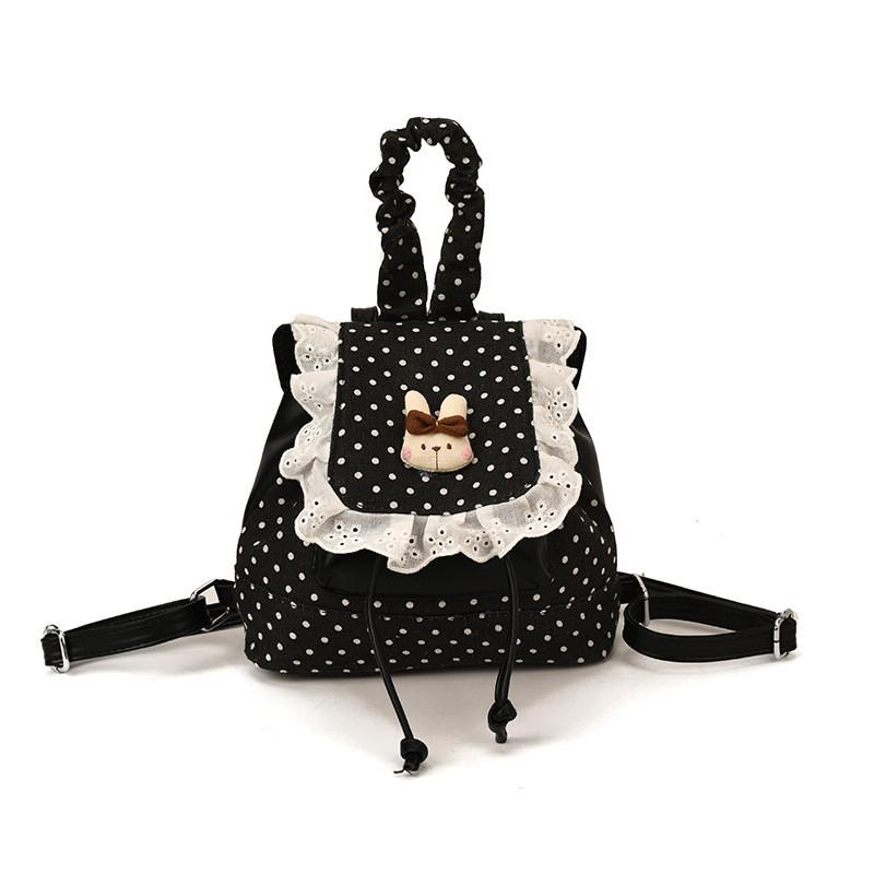 Pu Dot Pattern Mini Backpack For Women With Lace Detail For Daily Use