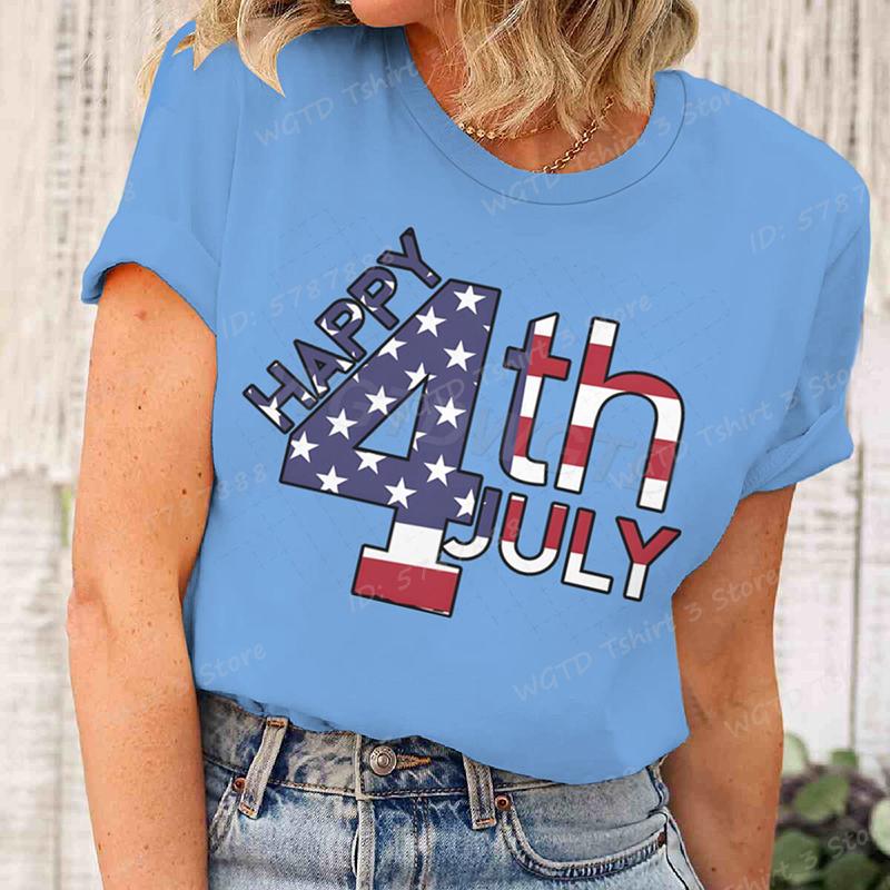 Happy 4th Of July T-Shirts Unabhängigkeitstag T-Shirts Sommer T-Shirt Lässige Kurzarm-T-Shirts Rundhals-Oberteile Damenbekleidung