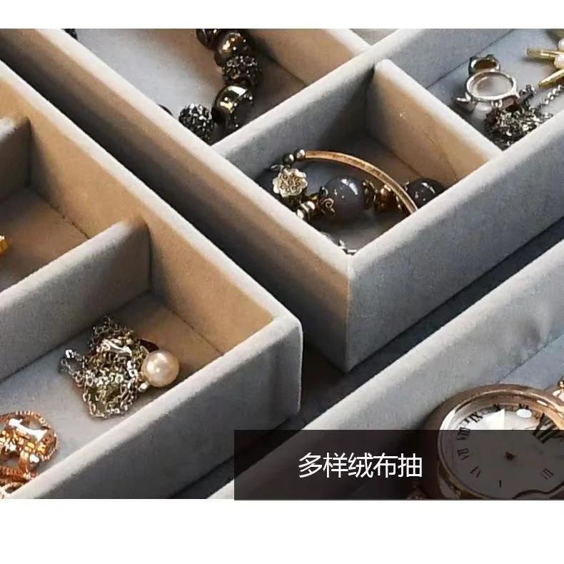 Multifunctional Velvet Jewelry Storage Box with Dustproof Drawer for Earrings Necklace Rings Bracelets