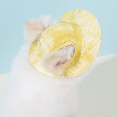 Yousheng Tie-dye Dog Bucket Hats with Ear Holes Adjustable Round Brim Outdoor Sun Protection Cap for Small Medium Dogs And Cats