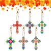 6pcs Cross Gem Keychains Diamond Mosaic Kit DIY Special Shaped Drill Keychains Rhinestone Pendant Double Sided Lady Bag Pendant