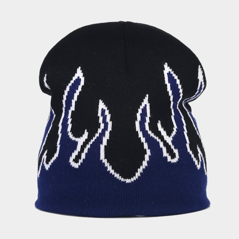 

Осенняя новая вязаная шапка мужская хип-хоп мода пламя жаккард шапка-пуловер зимняя уличная велосипедная шапка универсальная бини M（56-58cm） тёмно-синий