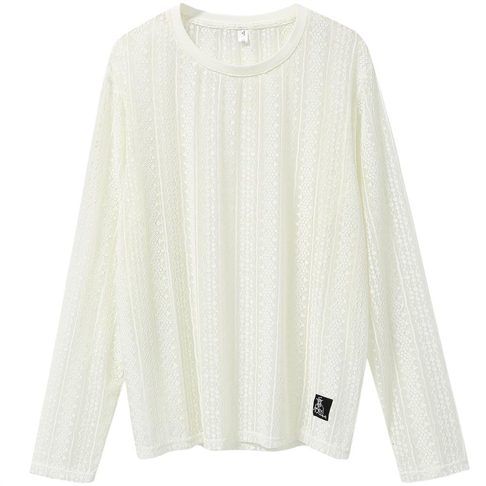 Lace Base Shirt Women's Summer Sun Protection Thin Cover Shirt Long Sleeved T-shirt with Hollowed Out Mesh Top Inside
