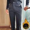 Men's Autumn and Winter New Business Casual Pants Slim-fitting Small Straight-through Casual Pants, Velvet Thermal Suit Pants
