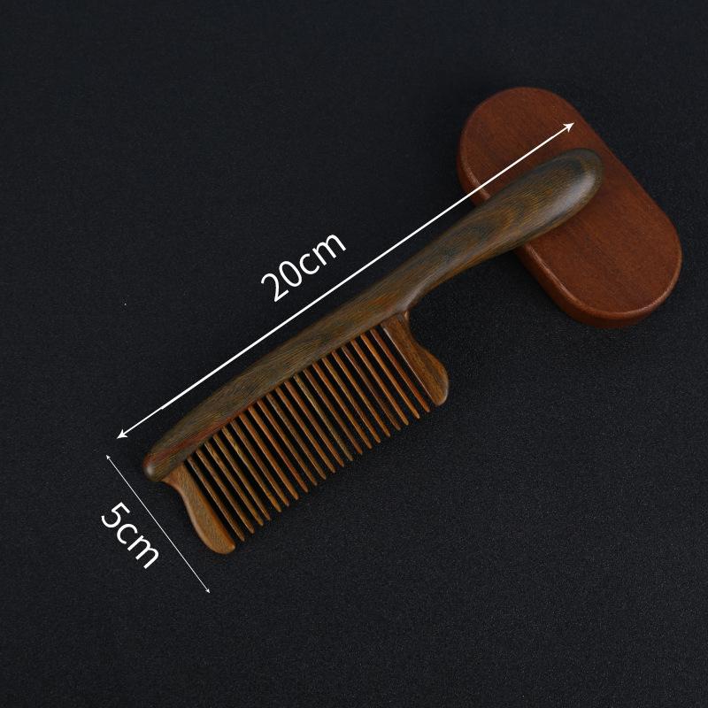 Green Sandalwood Carved Long-Handled Massage Comb for Women