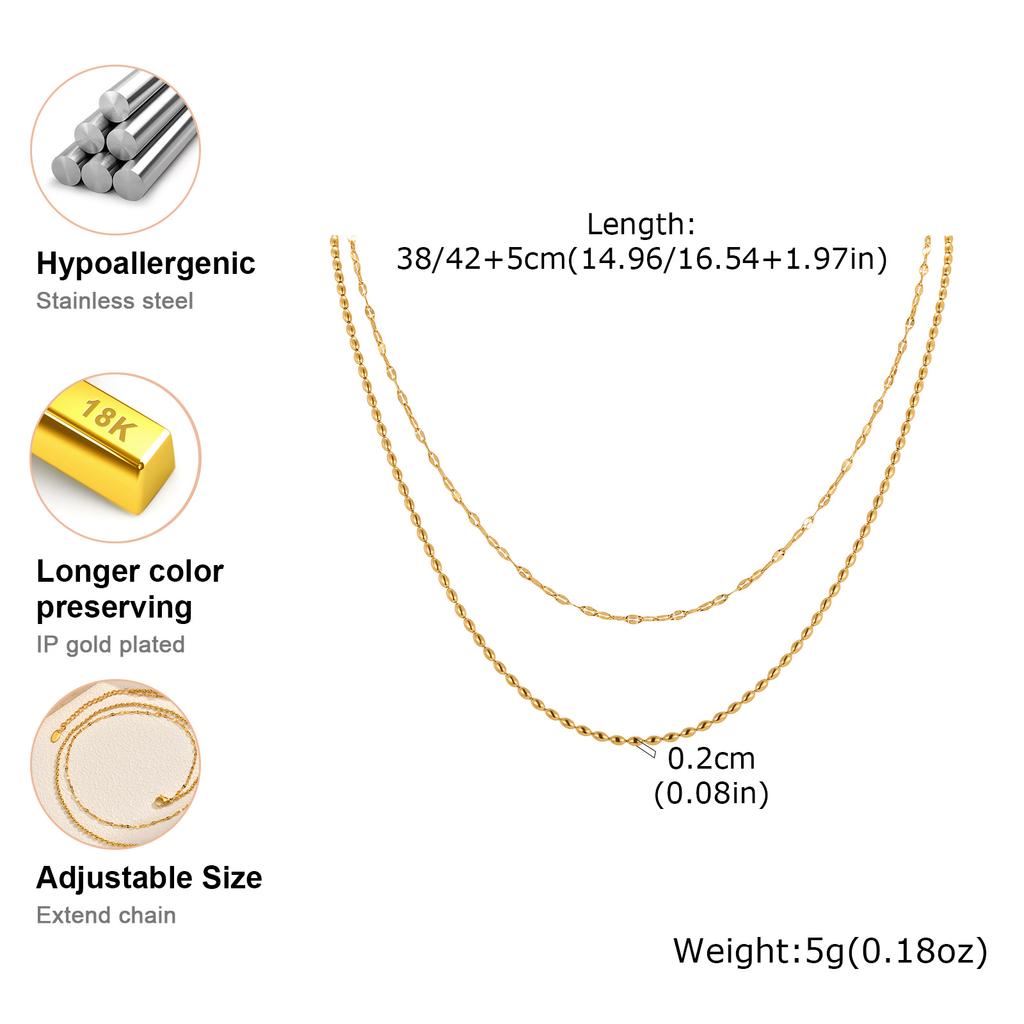 Stainless Steel Double Layer Stacking Necklace for Women Lip Chain and Olive Bead Chain Necklaces Elegant Jewelry Gift