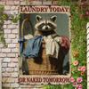 Vintage Raccoon Laundry Tin Sign Wall Art Retro Kitchen Bathroom Decor