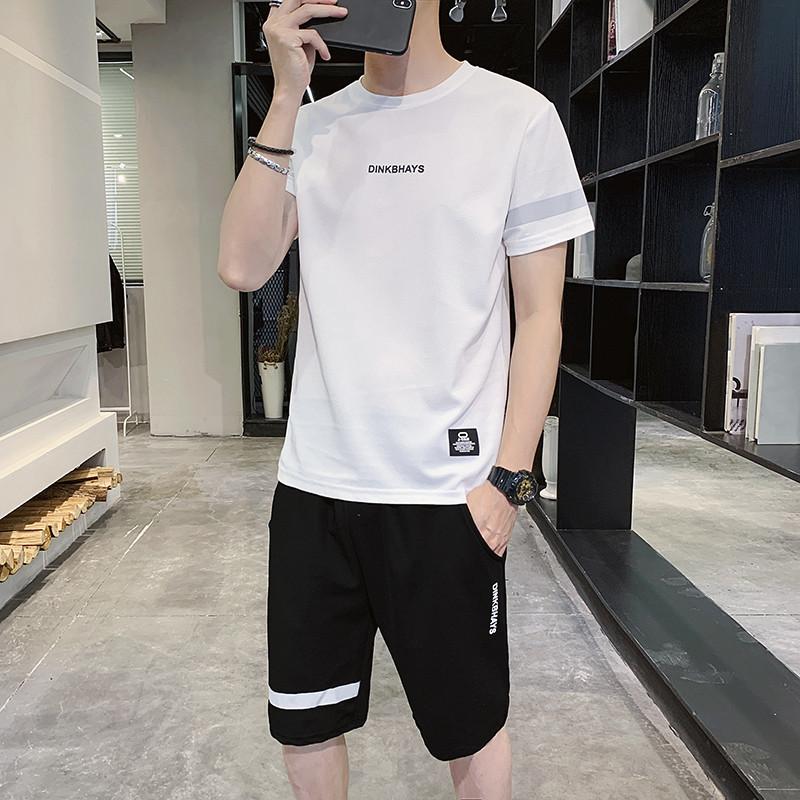 Summer Men's Casual Sports Suit Short-sleeved T-shirt Tide Men Small Mesh Leisure Breathable Suit Men