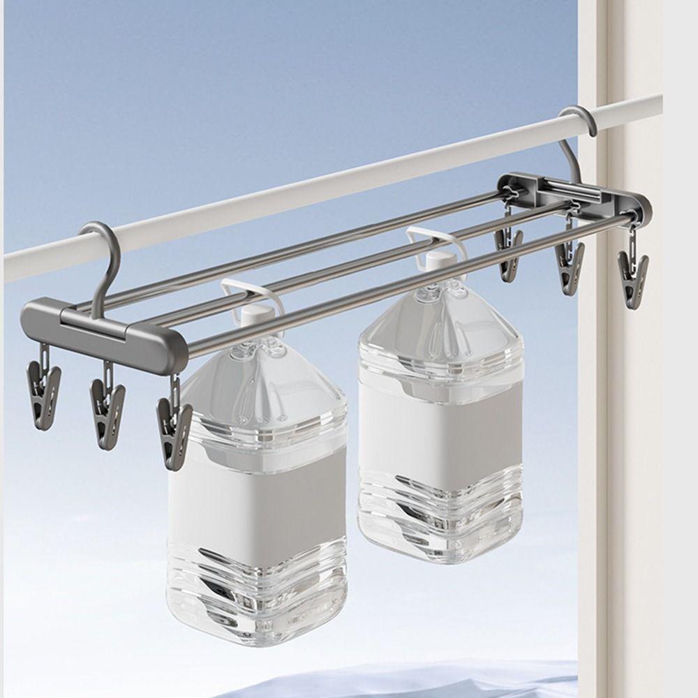 Foldable Design Blanket Drying Rack Stainless Steel Expandable Clothes Organizer Rectangular 6 Clips Bedsheets Storage Hanger