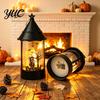 Battery Operated Candle Halloween Witch Hat Lantern, Vintage Spooky Castle Grim Reaper Pumpkin Scarecrow Tabletop Holiday Decor Table Lamp, Flickering