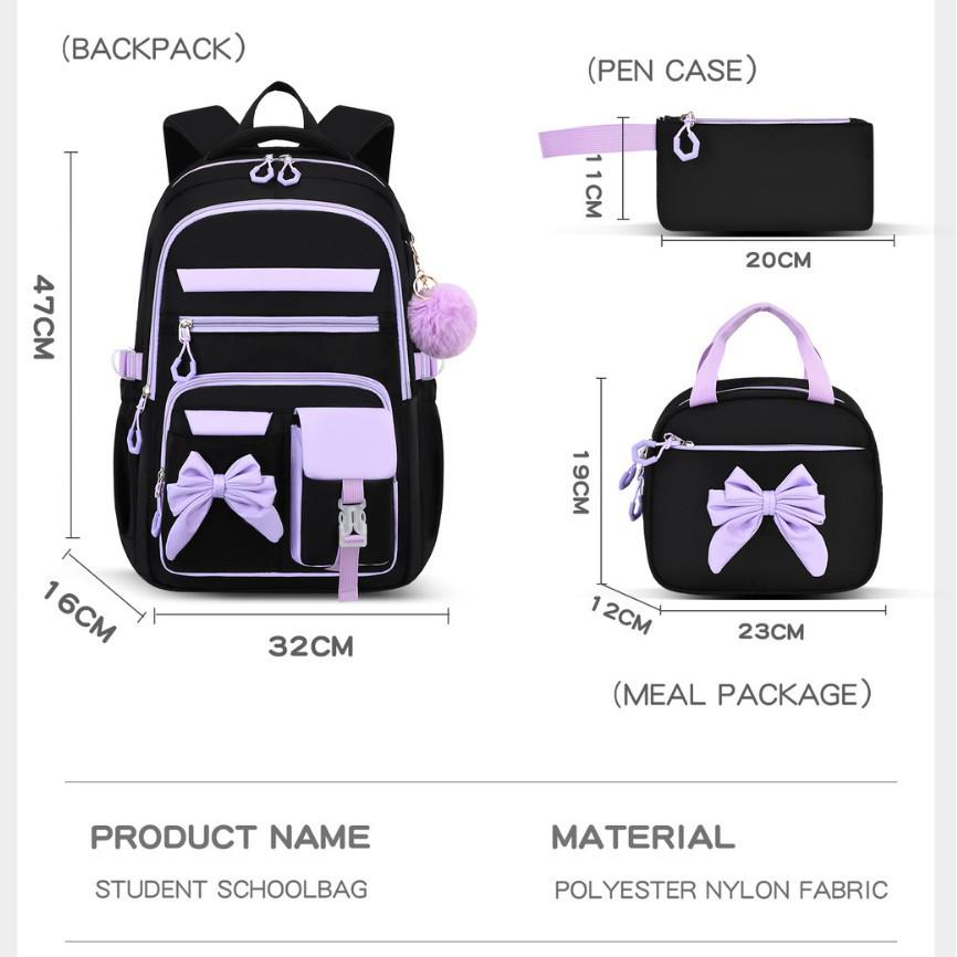 Set Zaino Viola 3 Pezzi: Zaino Scolastico, Borsa Pranzo e Borsone per Libri per Studenti