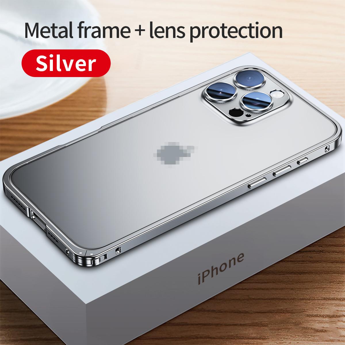 

Розкішний металевий чохол-бампер для iPhone 17 16 15 14 Pro Max 14 15 Plus 16pro з рамкою, що знімається на застібці, та захисною кришкою для об єктива iPhone 15 срібний