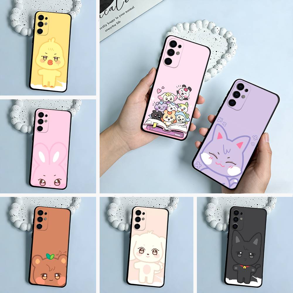 Cute-A-N-I-T-E-E-Z Black Soft Silicone Phone Case for Samsung S25, S24, S21, S22, S23, S30, Ultra, S20, Plus, FE, Lite
