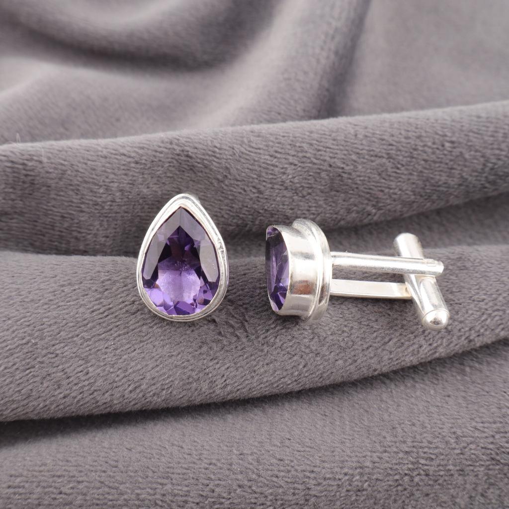 Natural Iolite Gemstone 925 Sterling Silver Jewelry Handmade Men Cufflinks 0.66" CL-6-7