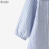 ZANZEA Women Casual Turn Down Collar 3/4 Sleeve Loose Stripe Blouse