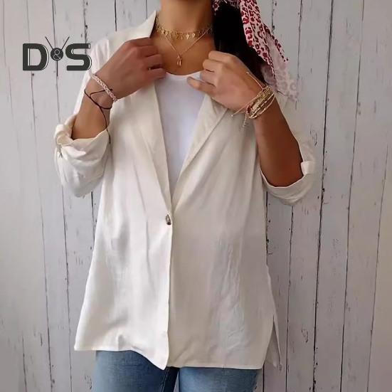 Women Suit Coat Lapel Long Sleeve Single Button Loose Fit Coat Solid Color Thin Work Office Suit Jacket Workwear
