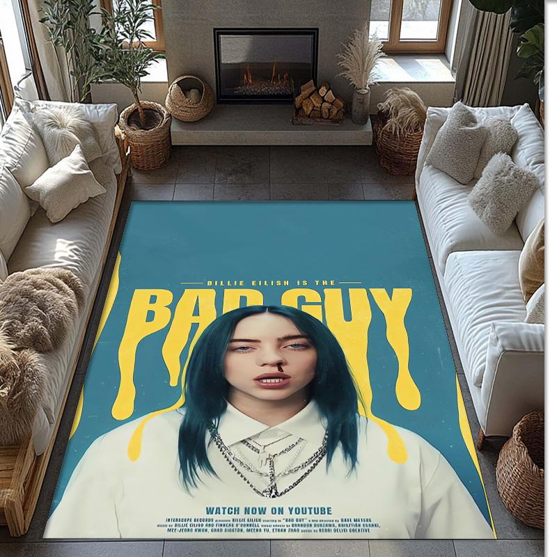 Blødt Krystalfløjl Gulvtæppe, Billie Eilish Anti-slip Dekorativt Tæppe, Plys Områdemåtte Til Indendørs Boligdekoration