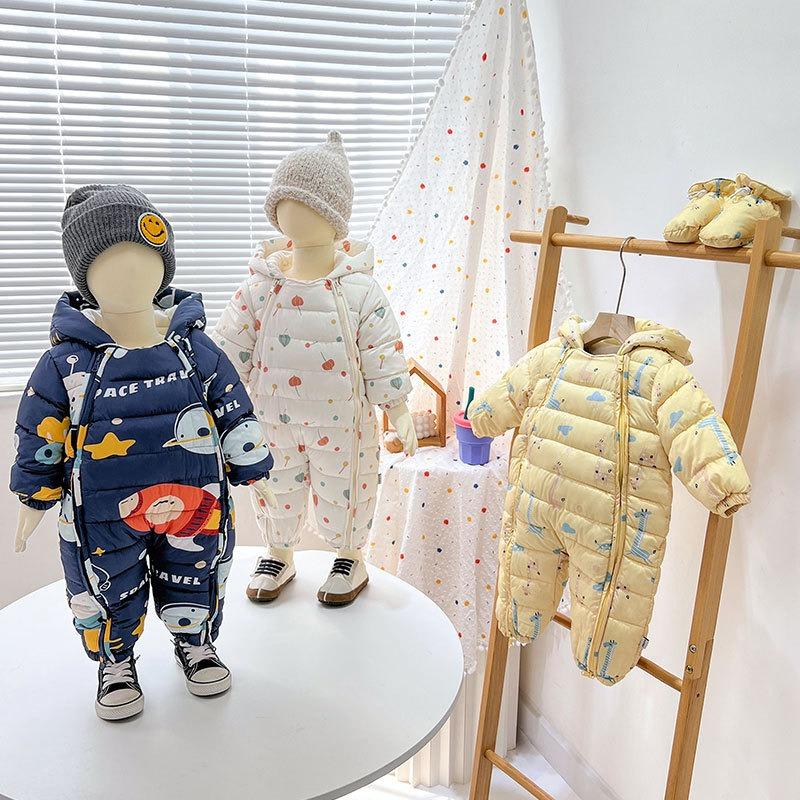 Warmer dicker Fleece Baby Strampler mit langen Ärmeln Neugeborenes Baby Winter Krabbelkleidung