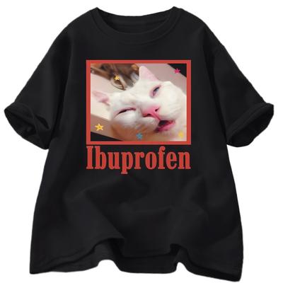 Koszulka Meme z Kotem I Buprofen Zabawne Koszulki Graficzne Słodki Miłośnik Kotów Koszulka z Krótkim Rękawem Koszulki Casual T-shirt Unisex Lato