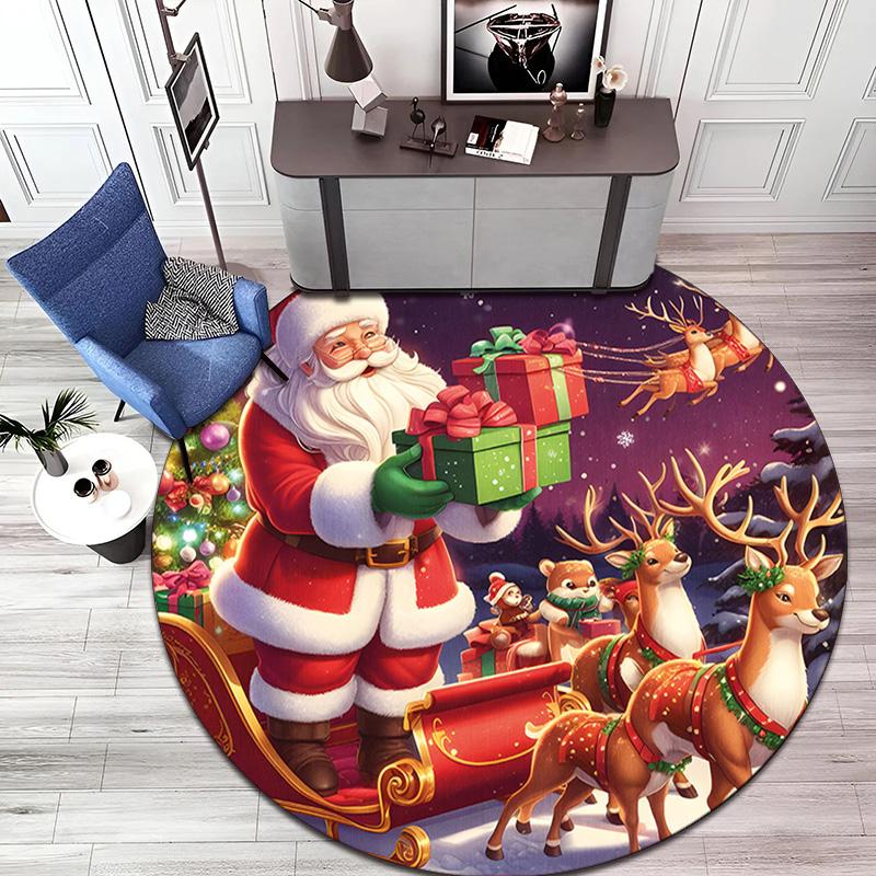Cute Christmas Day Gift Bell Santa Claus Snowman Christmas Tree round rug Home Soft Decorative Anti slip Chair Mat Carpet Outdoor Floor Mat Carpet 95