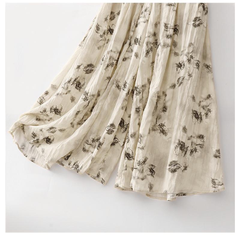 DIMANAF Summer 2025 Plus Size Women Vintage Loose Wide Leg Pants Basic Elastic High Waist Printing Pants Casual Long Trousers