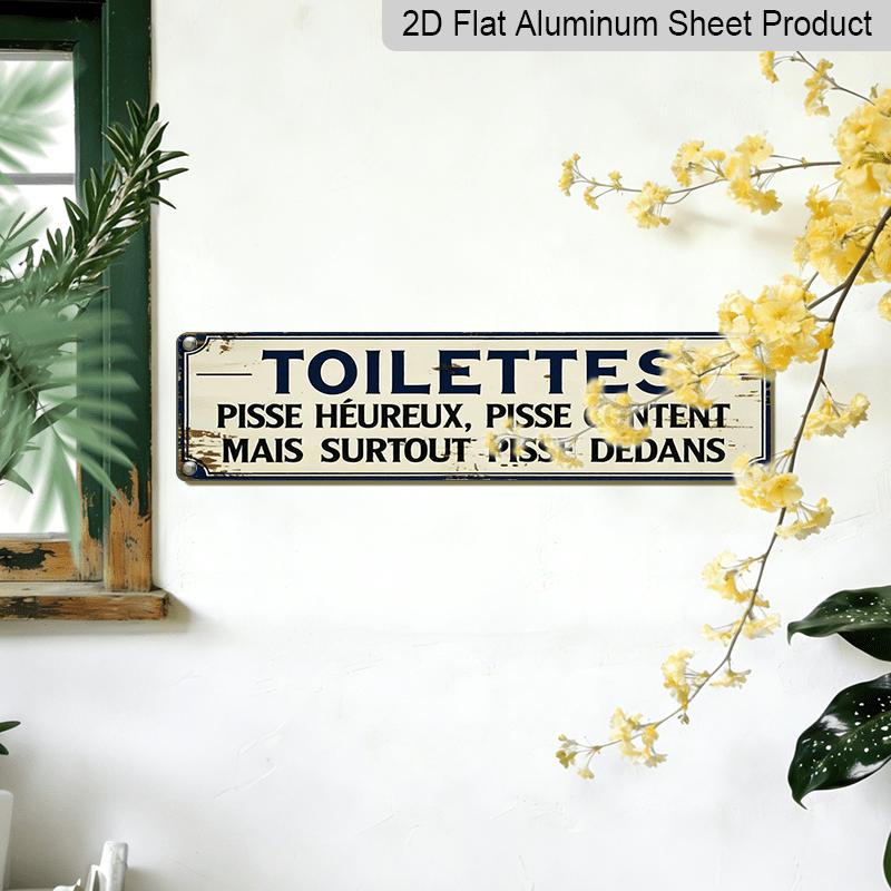 2D Flat, 1pc, French Funny Pisse Text Aluminium Decorative Sign, French Toilet Humor Decorative Sign, Rustic Wall Decor for Home Decor, Bathroom