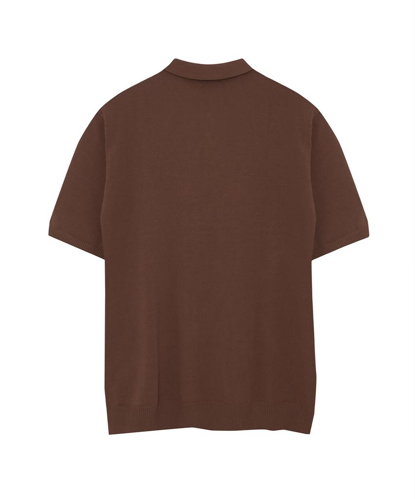 IRONYPORNO WHITELINE 86-Iro354 Multi-Stripe Snap Collar Short Sleeve Knit Brown
