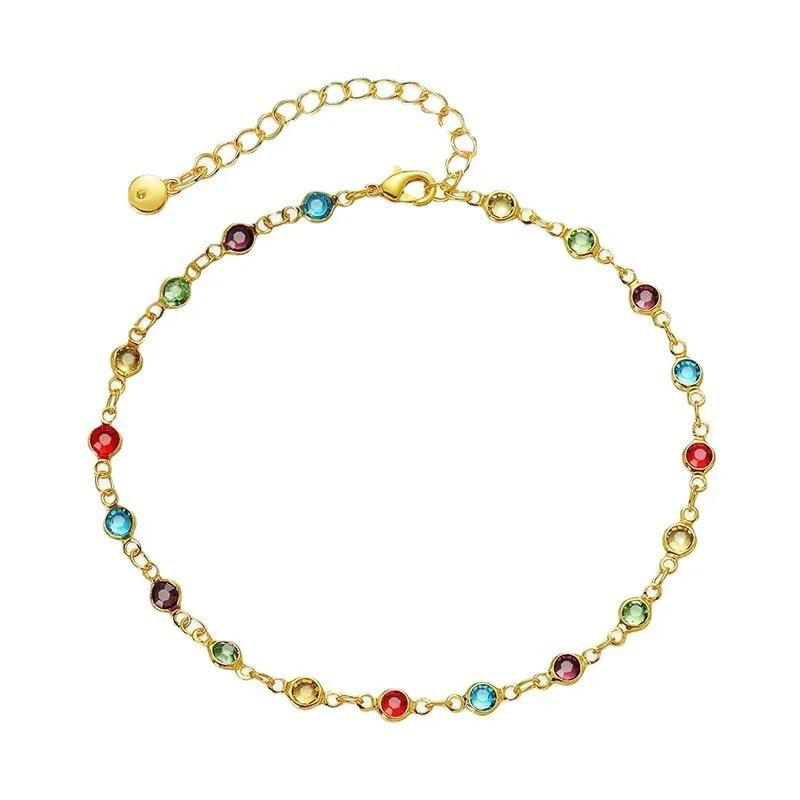 Boho Fashion Simple Rainbow Rhinestone Anklet for Women Summer Beach Beads Foot Chain Vocation Jewelry Gifts Accessories