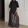 New European and American Express lace splicing mesh loose and comfortable short-sleeved dress