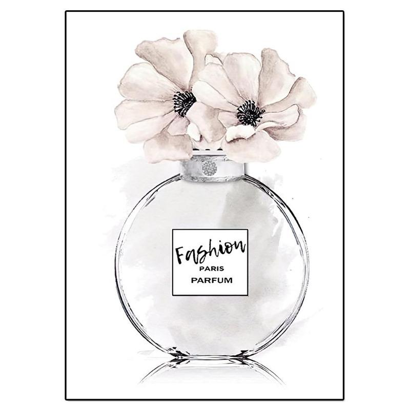 Fashionable luxury bottle of coco perfume, canvas, painting, Scandinavian flower, print poster, wall painting, modern decoration of the room