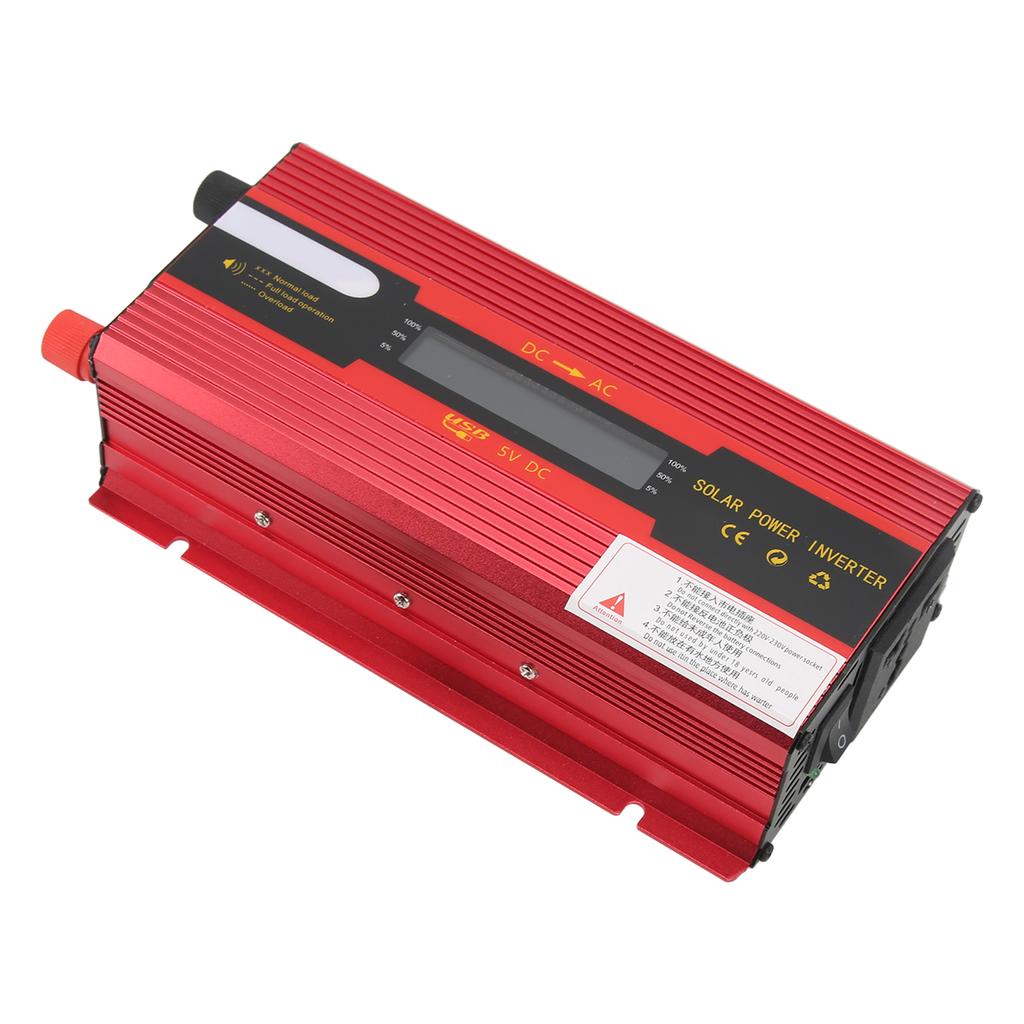 Red Power Inverter Modified Sine Wave 12V 24V To 220V Car Converter with Universal Outlet USB Charging Port LCD Display