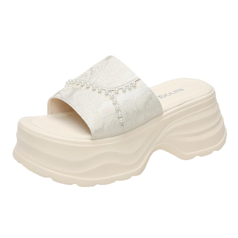 Fashion 7.5CM Fashion Platform High Slippers Women Open Toe Wedges Sandals Summer Soft Slipper Indoor Outdoor Leisure Beach Shoes Black